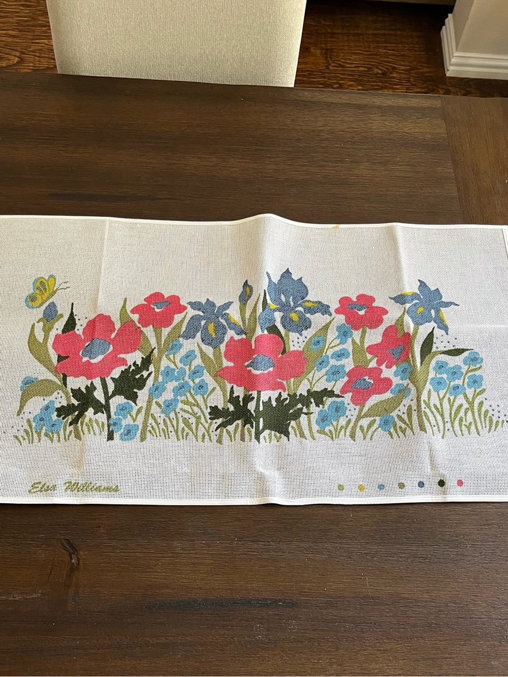 Vintage Elsa Williams Canvas Tapestry Floral Butterfly LARGE